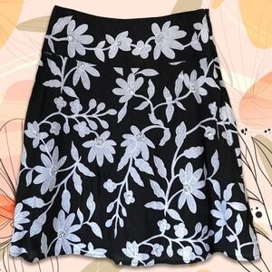 INC International Concepts Midi A-line Embroidered Black/White Floral Skirt